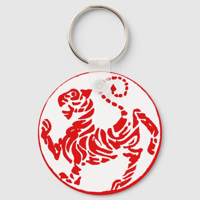 Shotokan Red Rising Sun Tiger Japanese Karate Key Ring (Front)