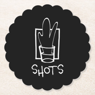 Shots and Shot Glass Scalloped Round Paper Coaster
