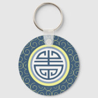 Shou Chinese Longevity Symbol • Blue and Yellow
