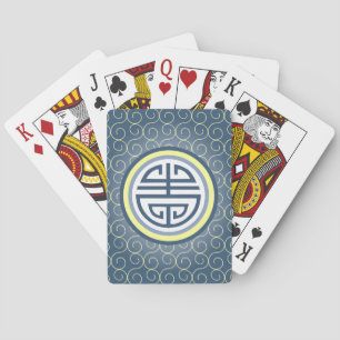 Shou Chinese Longevity Symbol - Blue and Yellow Playing Cards
