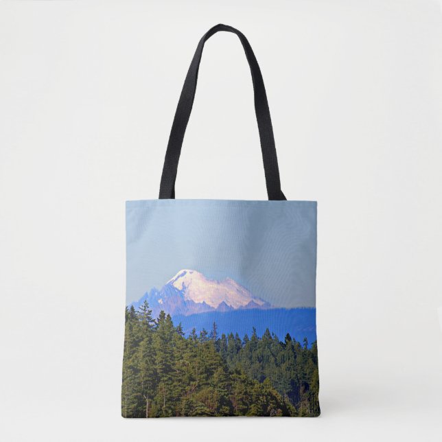 Shoulder tote, blue, mountain scene, snow tote bag (Front)