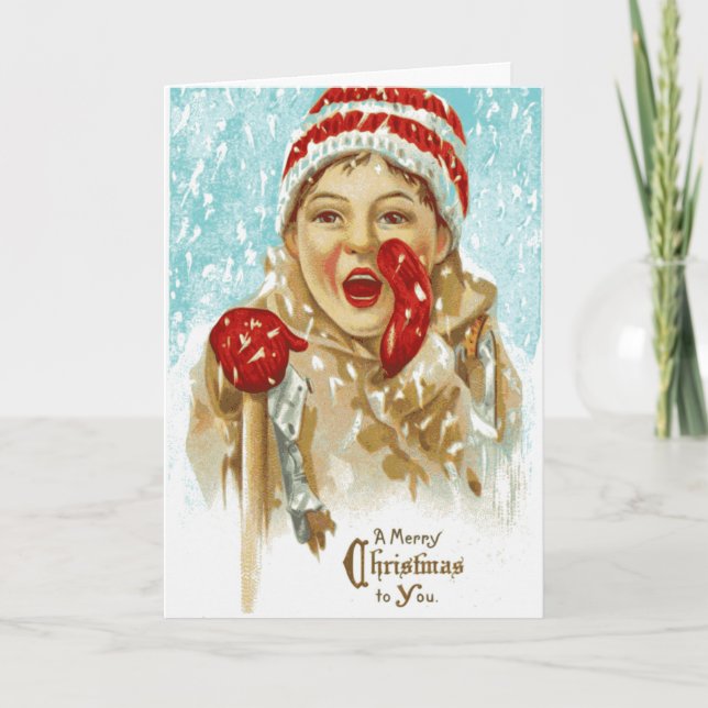 Shouting Merry Christmas Holiday Card (Front)