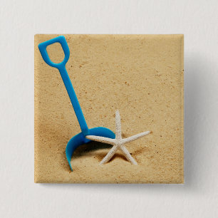Shovel & Starfish Beach Fun 15 Cm Square Badge