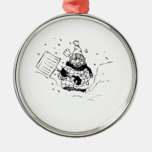 Shoveling Snow Metal Ornament