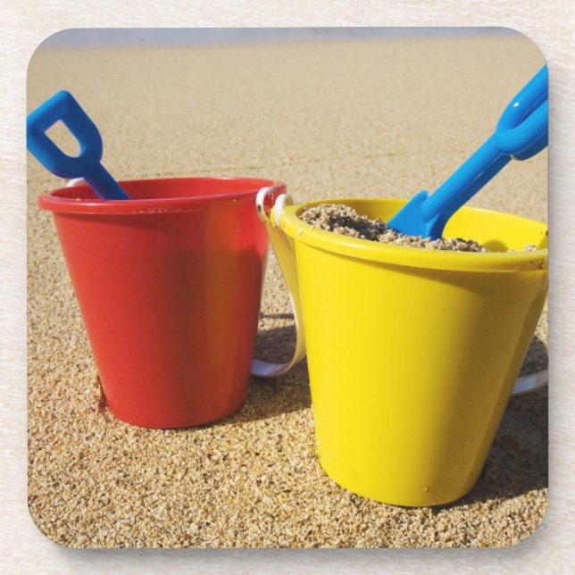 Shovels And Pails On Sandy Beach Coaster (Front)