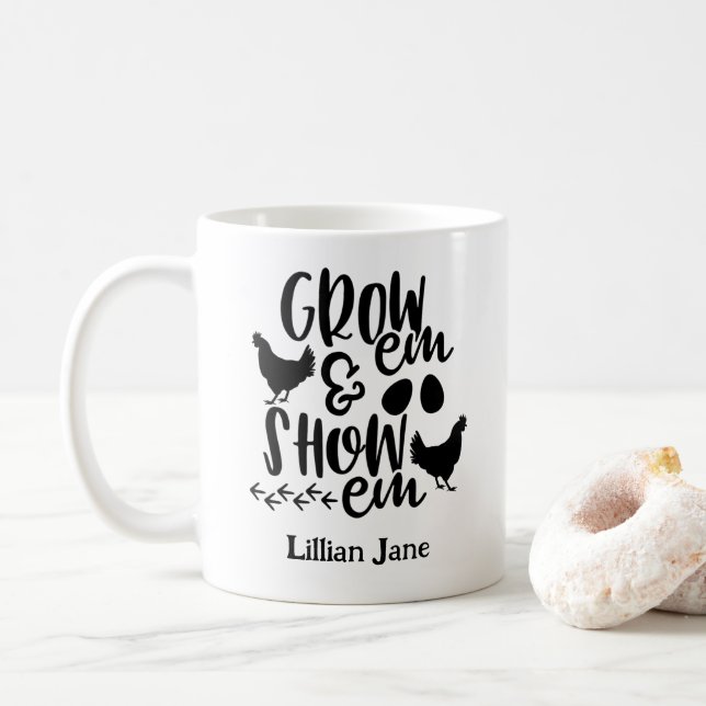 Show Chickens Custom Name Coffee Mug (With Donut)