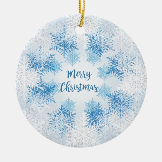 SHOW FLAKES PATTERN Merry Christmas Ceramic Tree Decoration (Front)