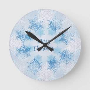 SHOW FLAKES PATTERN Merry Christmas Round Clock