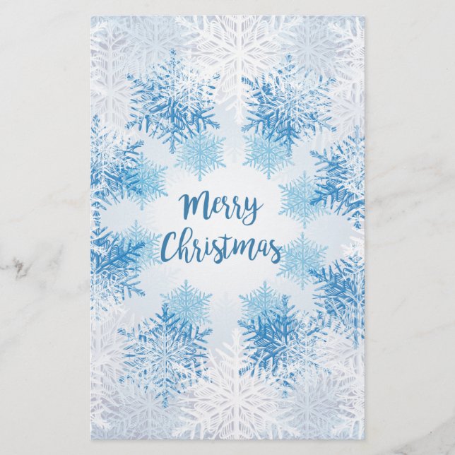 SHOW FLAKES PATTERN Merry Christmas Stationery (Front)