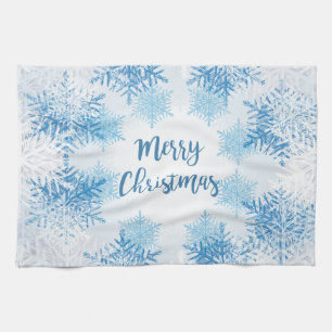 SHOW FLAKES PATTERN Merry Christmas Tea Towel