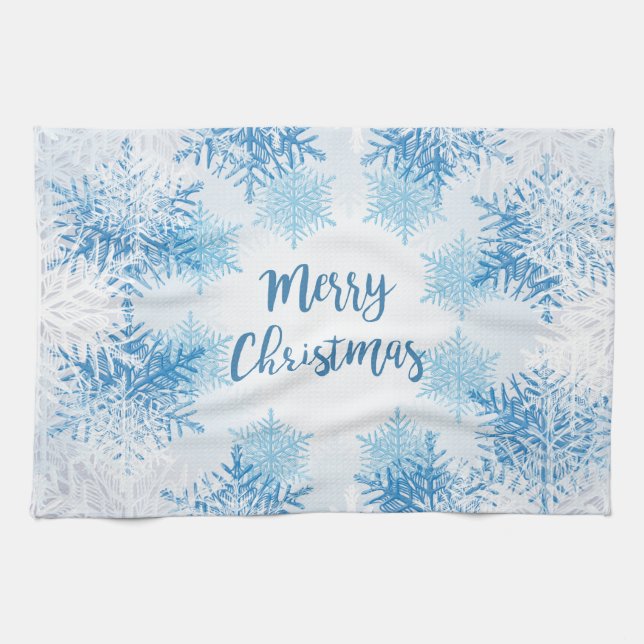 SHOW FLAKES PATTERN Merry Christmas Tea Towel (Horizontal)
