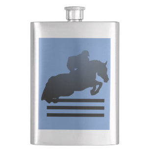  Show jumper clearing an obstacle.     Flask