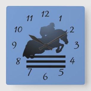  Show jumper clearing an obstacle.       Square Wall Clock