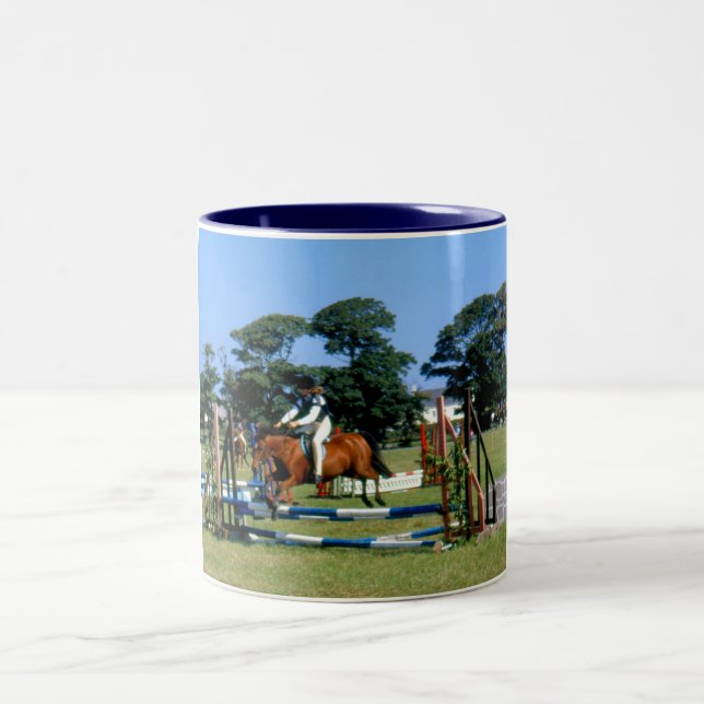 Show jumping in Jersey Two-Tone Coffee Mug (Center)