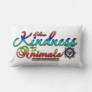 Show Kindness To Animals Rainbow Typography Lumbar Cushion