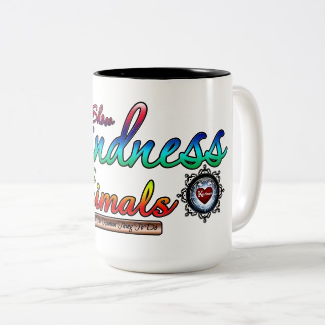 Show Kindness To Animals Rainbow Typography Two-Tone Coffee Mug (Front Right)