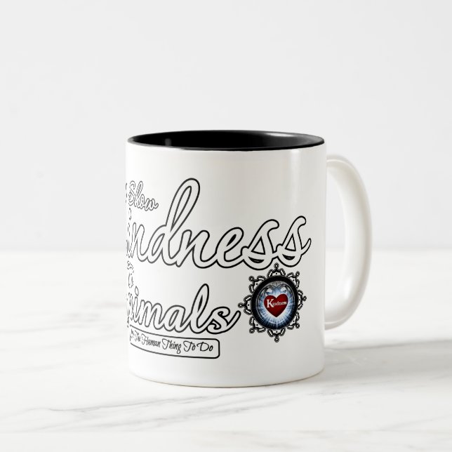 Show Kindness To Animals Two-Tone Coffee Mug (Front Right)