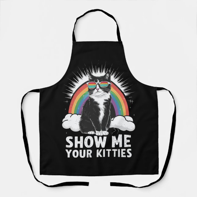 Show Me Your Kitties Funny Lesbian Gay Pride LGBT Apron (Front)