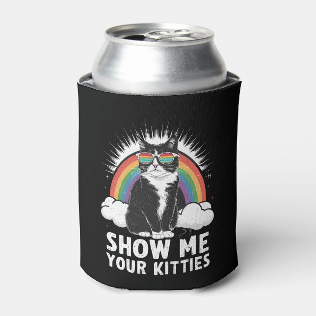 Show Me Your Kitties Funny Lesbian Gay Pride LGBT Can Cooler (Can Front)