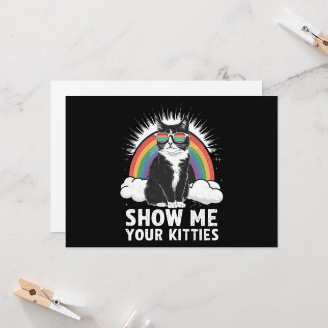 Show Me Your Kitties Funny Lesbian Gay Pride LGBT Invitation (Front/Back In Situ)