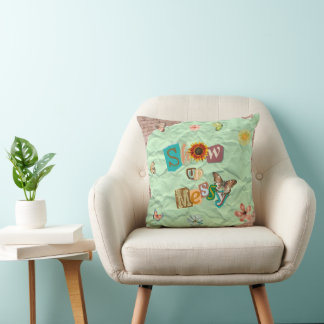 Show Up Messy Collage Mint Throw Pillow