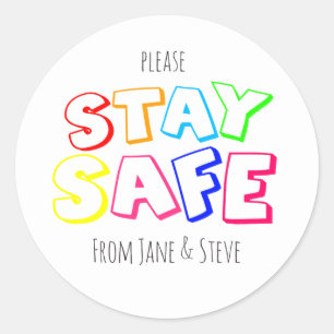 Show You Care, Rainbow Coloured Stay Safe Classic Round Sticker