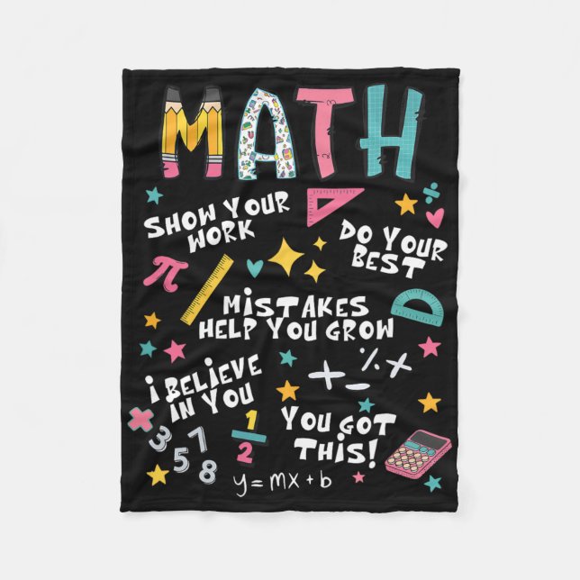 Show Your Work Funny Math Teacher First Day Back T Fleece Blanket (Front)
