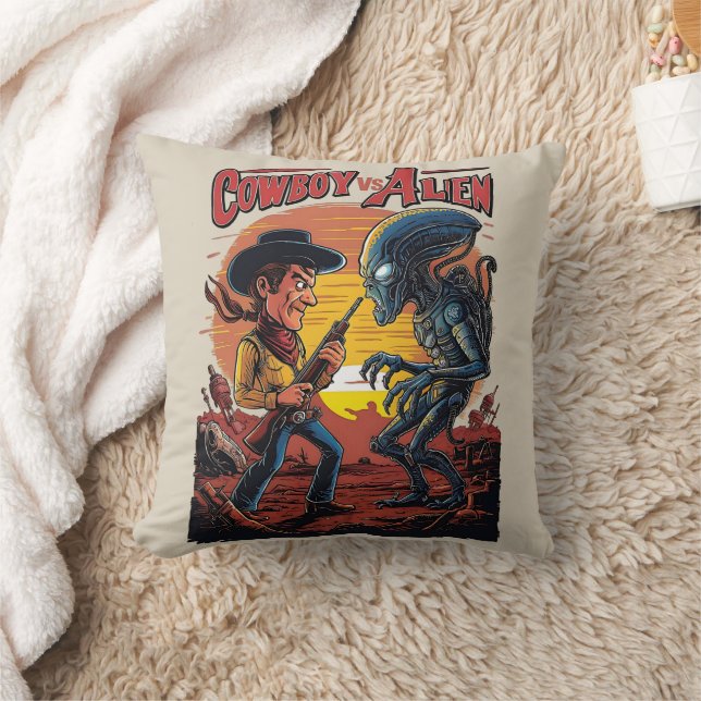 Showdown at Sundown - Cowboy vs. Alien Cushion (Blanket)