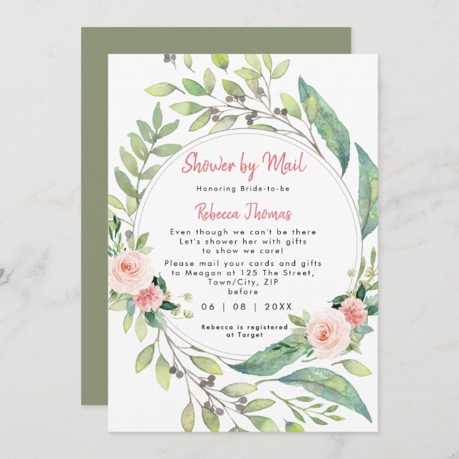 shower by mail afar floral bridal shower invitation (Front/Back)