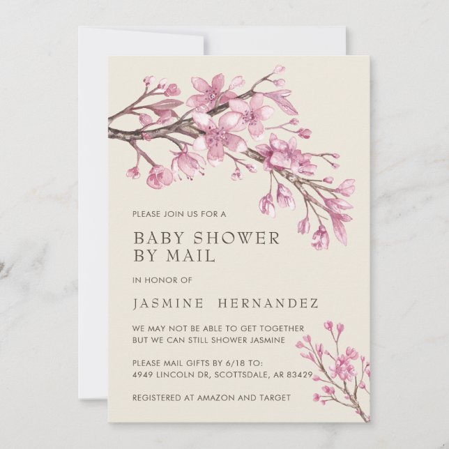Shower By Mail Baby Girl Pink Floral Invitation (Front)