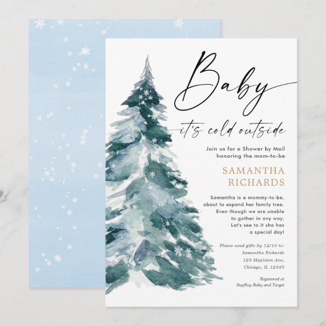 Shower by Mail blue gold boy winter baby shower Invitation (Front/Back)