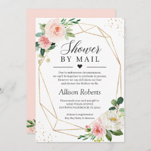 Shower By Mail Blush Pink Floral Gold Geometric Invitation