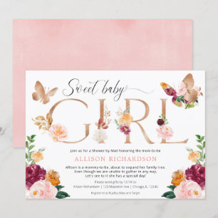 Shower by mail butterfly floral girl baby shower invitation