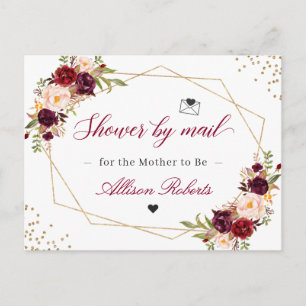 Shower By Mail Gold Geometric Burgundy Red Floral Postcard