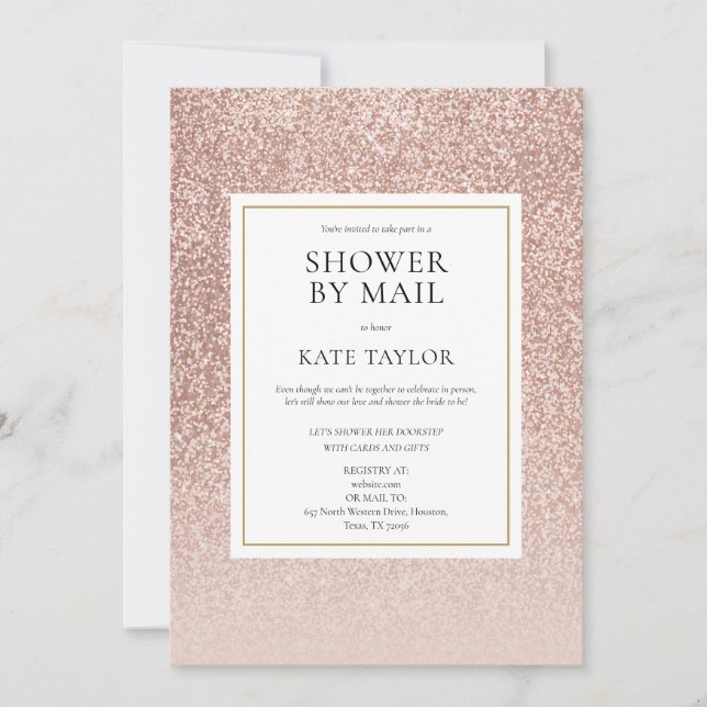 Shower By Mail Long Distance Rose Gold Glitter Invitation (Front)