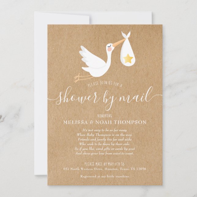 Shower By Mail Long Distance Sprinkle Rustic Invitation (Front)