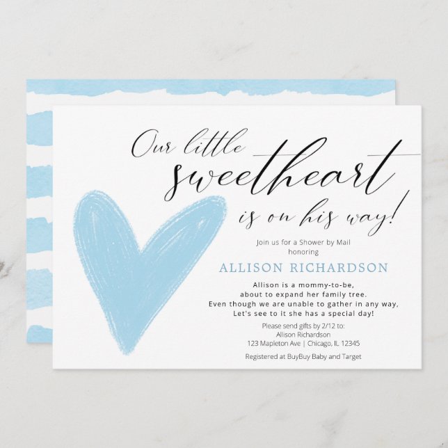 Shower by Mail Modern Valentines blue white boy Invitation (Front/Back)