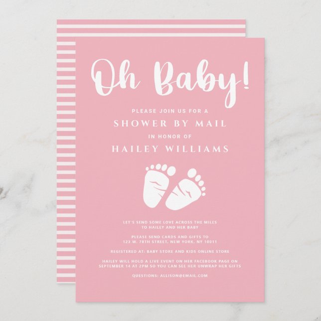 Shower by Mail Oh Baby Girl Feet Pink White Invitation (Front/Back)