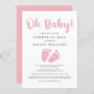 Shower by Mail   Oh Baby Girl Pink Baby Feet Invitation