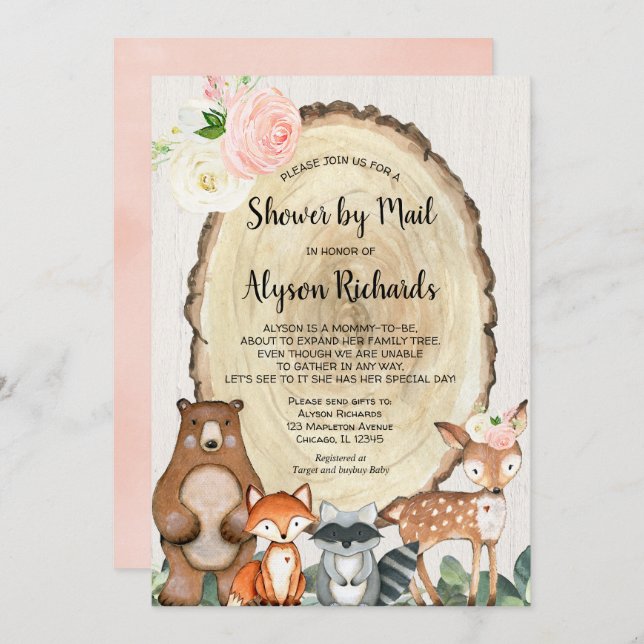 Shower by mail rustic girl woodland baby shower invitation (Front/Back)