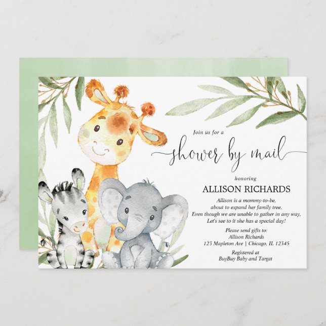 Shower by mail Safari gender neutral baby shower Invitation (Front/Back)