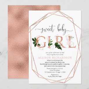 Shower by mail sweet baby girl rose gold greenery invitation