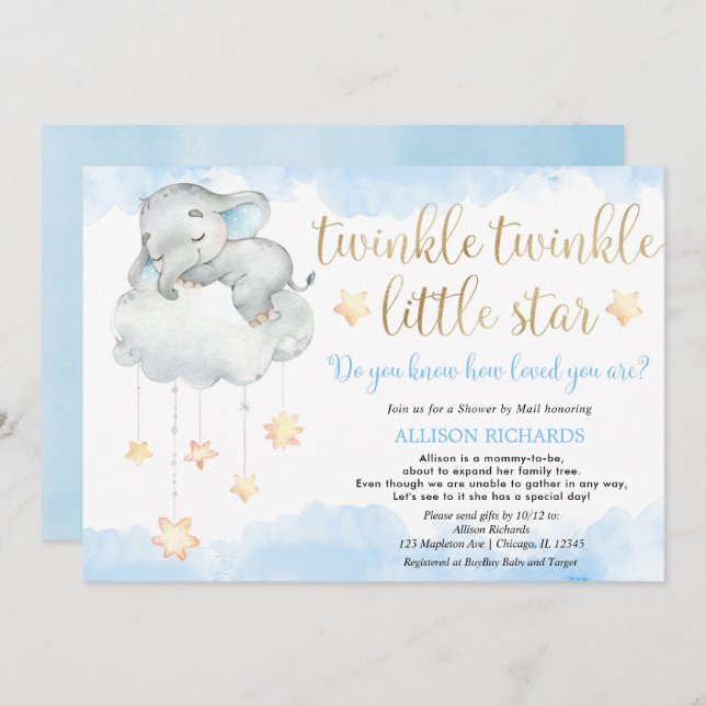 Shower by mail Twinkle twinkle little star blue Invitation (Front/Back)