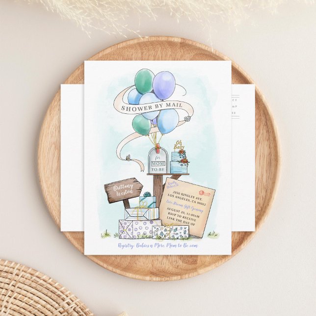 Shower By Mail Virtual Baby Shower Balloon Mailbox Invitation Postcard (Creator Uploaded)