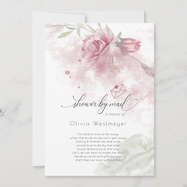 Shower by Mail Watercolor Dusty Rose Pink Flowers Invitation (Front)