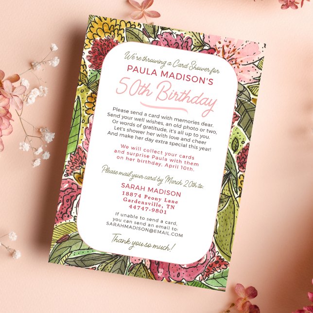 Shower by Mail Watercolor Floral 50th Birthday Invitation (Creator Uploaded)
