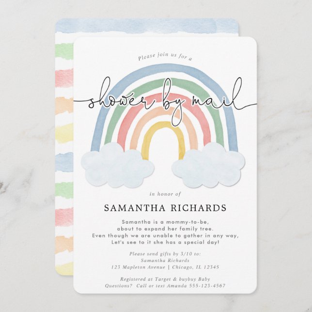 Shower by Mail watercolor rainbow baby shower Invitation (Front/Back)