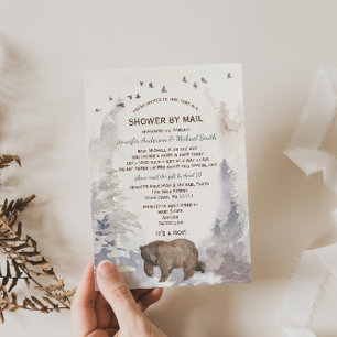 Shower by Mail WatercolorForest Woodland Bear Baby Invitation