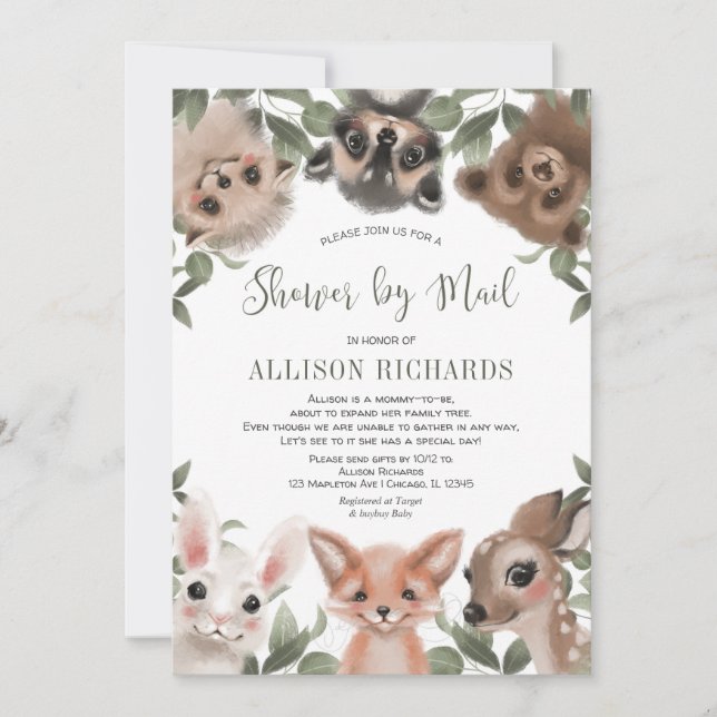 Shower by Mail Woodland animals gender neutral Invitation (Front)