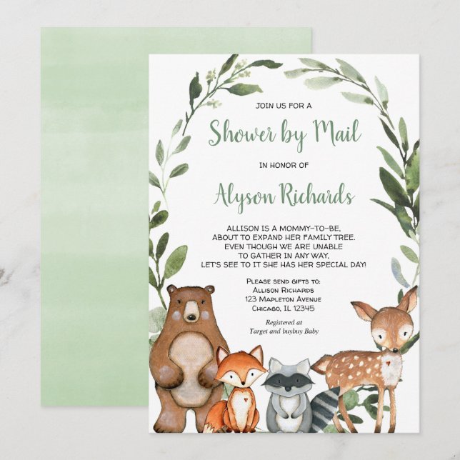 Shower by mail Woodland forest friends baby shower Invitation (Front/Back)